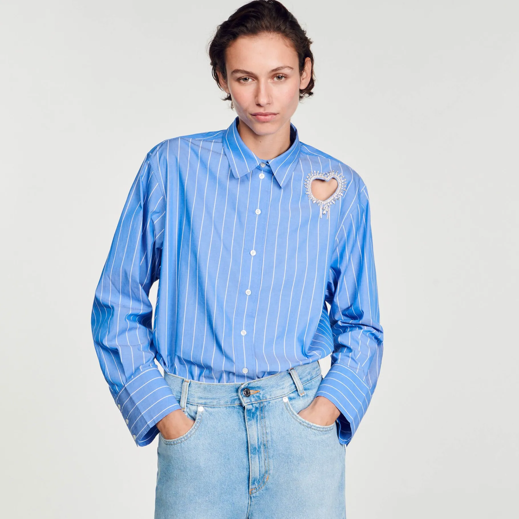 Sandro Paris Tops & Camisas<Camisa A Rayas Y Corazon De Brillantes