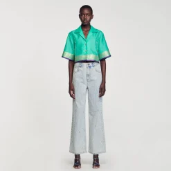 Sandro Paris Tops & Camisas<Camisa Corta De Jacquard Con Brillantes