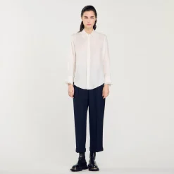 Sandro Paris Tops & Camisas<Camisa De Seda, Cuello Bordado Y Plisado