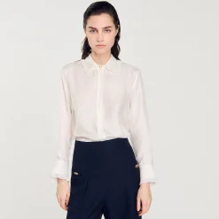 Sandro Paris Tops & Camisas<Camisa De Seda, Cuello Bordado Y Plisado