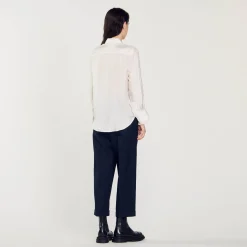 Sandro Paris Tops & Camisas<Camisa De Seda, Cuello Bordado Y Plisado