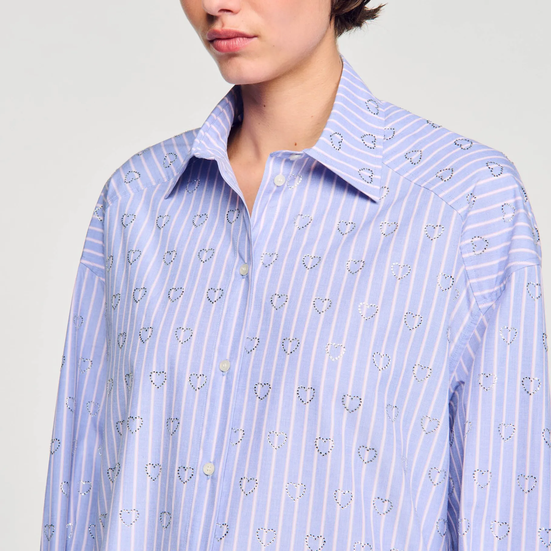 Sandro Paris Tops & Camisas<Camisa Decorada Con Corazones De Strass