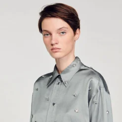 Sandro Paris Conjuntos<Camisa Satinada Decorada Con Strass