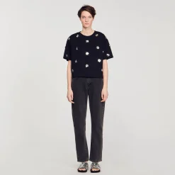Sandro Paris Camisetas<Camiseta Con Flores De Lentejuelas