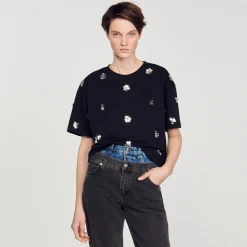 Sandro Paris Camisetas<Camiseta Con Flores De Lentejuelas