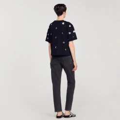 Sandro Paris Camisetas<Camiseta Con Flores De Lentejuelas