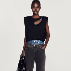 Sandro Paris Camisetas<Camiseta Con Strass Y Abertura De Gota