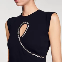 Sandro Paris Camisetas<Camiseta Corta Con Abertura Con Strass