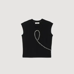 Sandro Paris Camisetas<Camiseta Corta Con Abertura Con Strass