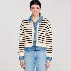 Sandro Paris Jerseys & Cárdigans<Cardicoat De Punto A Rayas Y Denim
