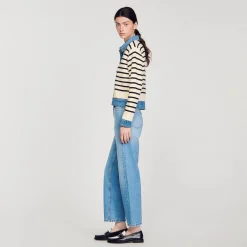 Sandro Paris Jerseys & Cárdigans<Cardicoat De Punto A Rayas Y Denim