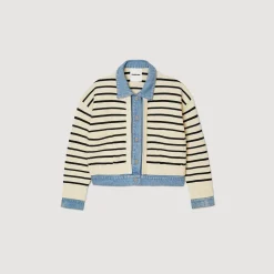 Sandro Paris Jerseys & Cárdigans<Cardicoat De Punto A Rayas Y Denim