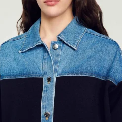 Sandro Paris Jerseys & Cárdigans<Cardigan De Dos Materiales Tipo Chaqueta