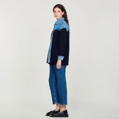 Sandro Paris Jerseys & Cárdigans<Cardigan De Dos Materiales Tipo Chaqueta