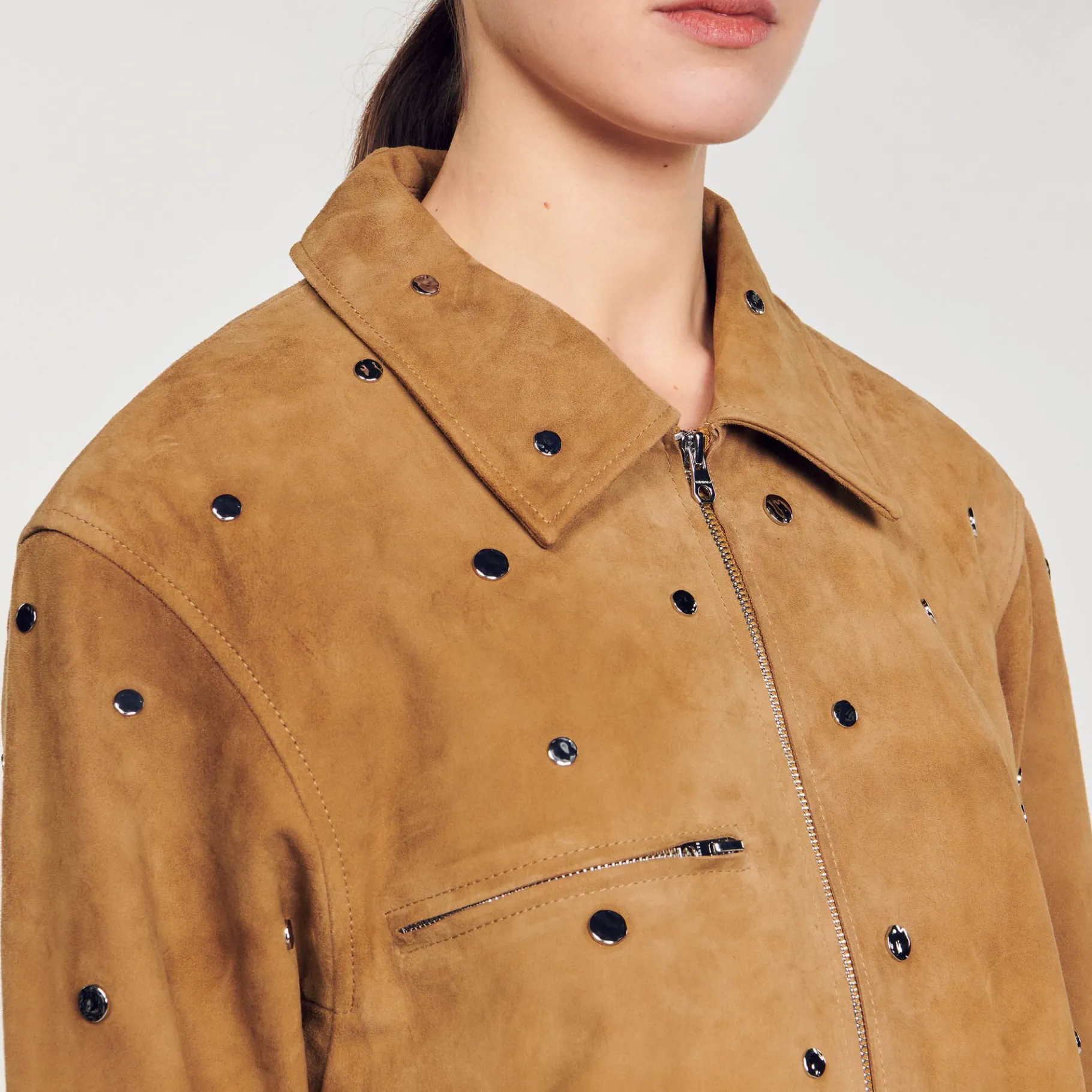 Sandro Paris Cazadoras & Chaquetas<Cazadora De Ante Decorada Con Tachuelas