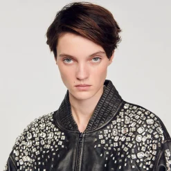 Sandro Paris Cazadoras & Chaquetas<Cazadora De Cuero Con Cristales