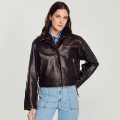 Sandro Paris Cazadoras & Chaquetas<Cazadora De Piel Envejecida