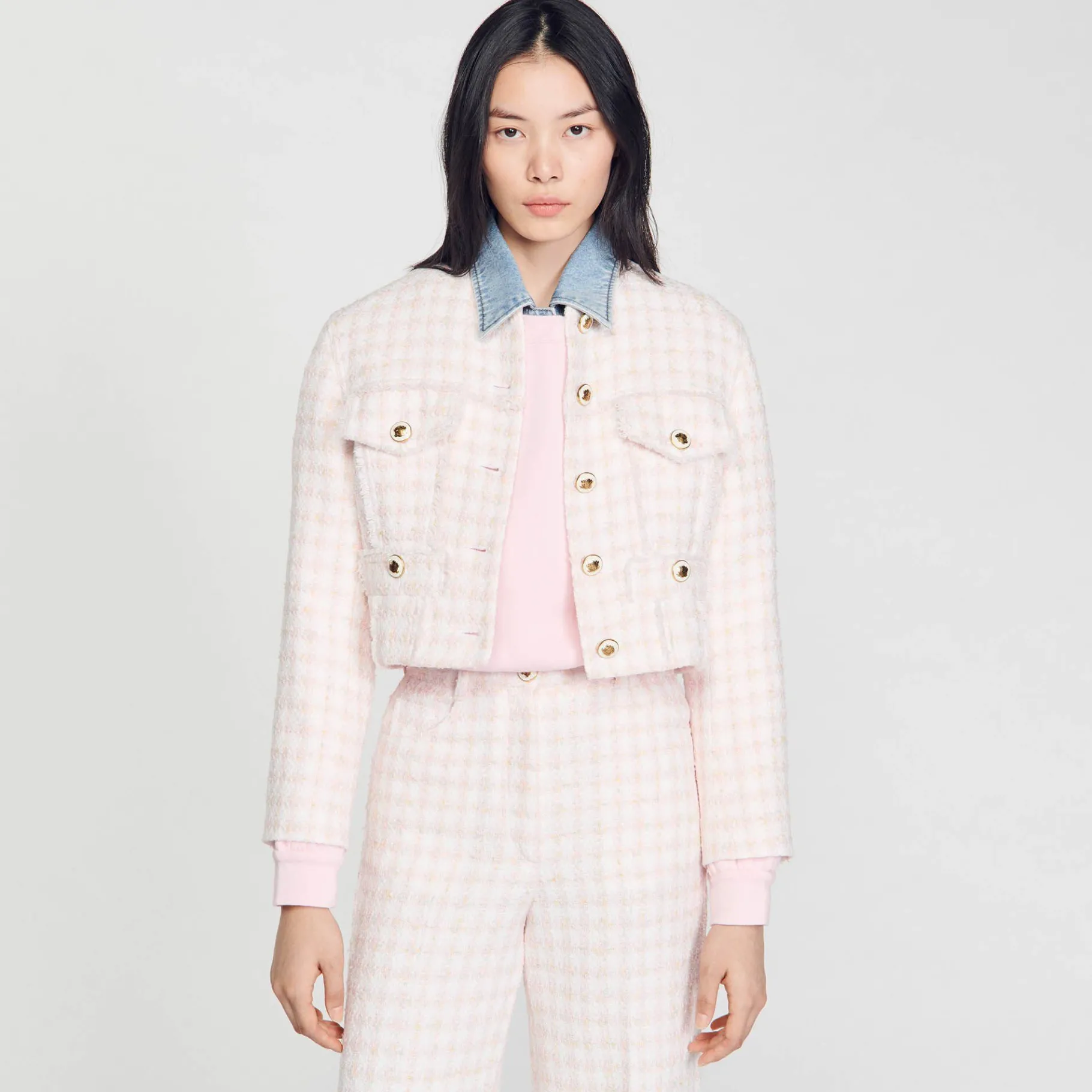 Sandro Paris Conjuntos<Chaqueta Corta De Sarga De Fantasia