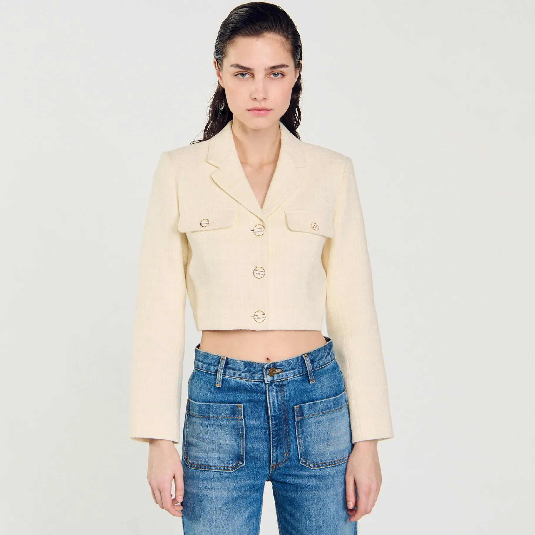 Sandro Paris Trajes<Chaqueta Corta De Tweed Abotonada