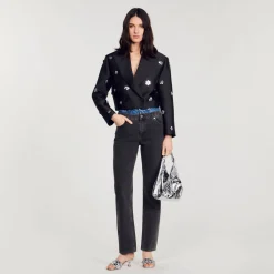 Sandro Paris Conjuntos<Chaqueta Corta Satinada Con Flores