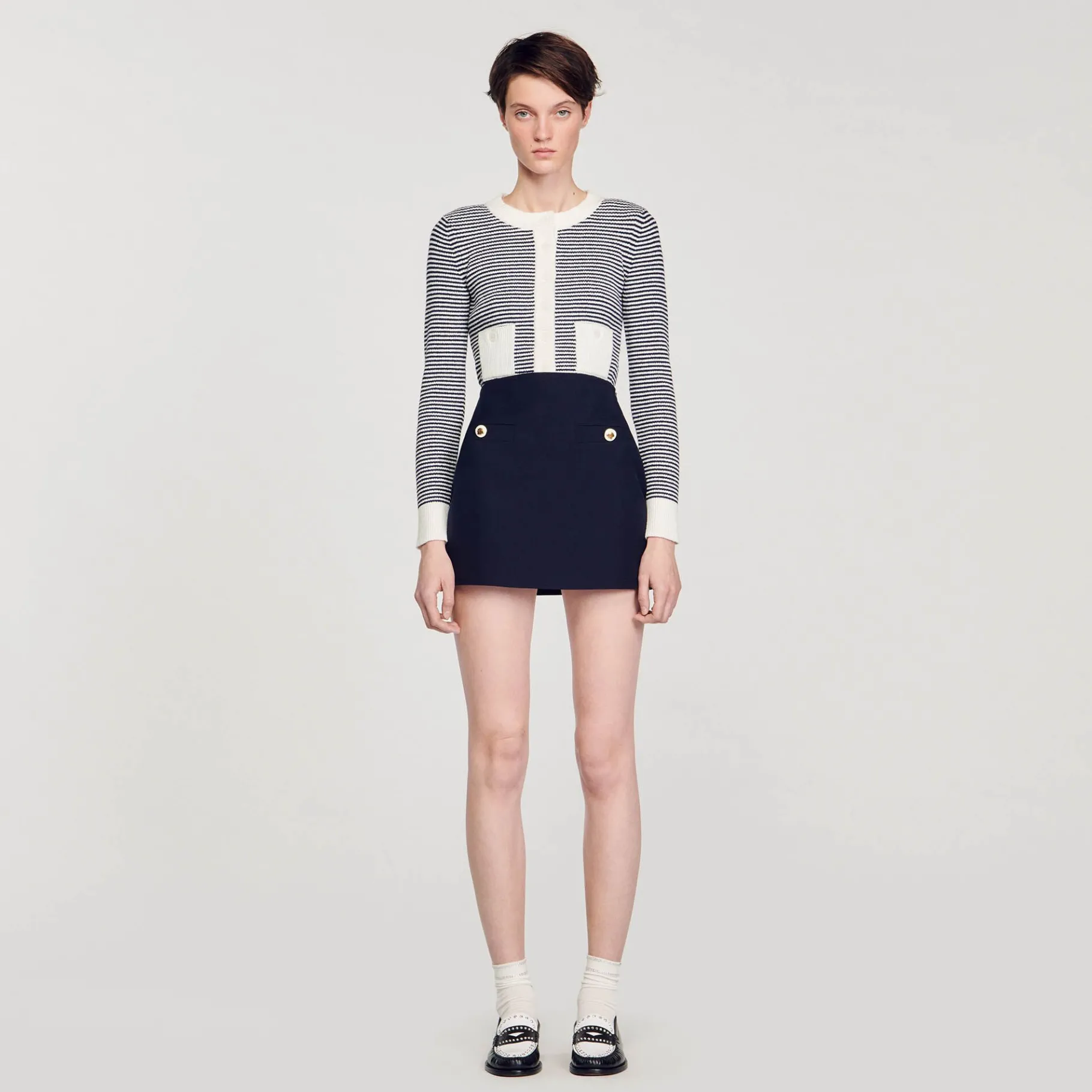 Sandro Paris Trajes<Falda Corta De Sarga De Lana