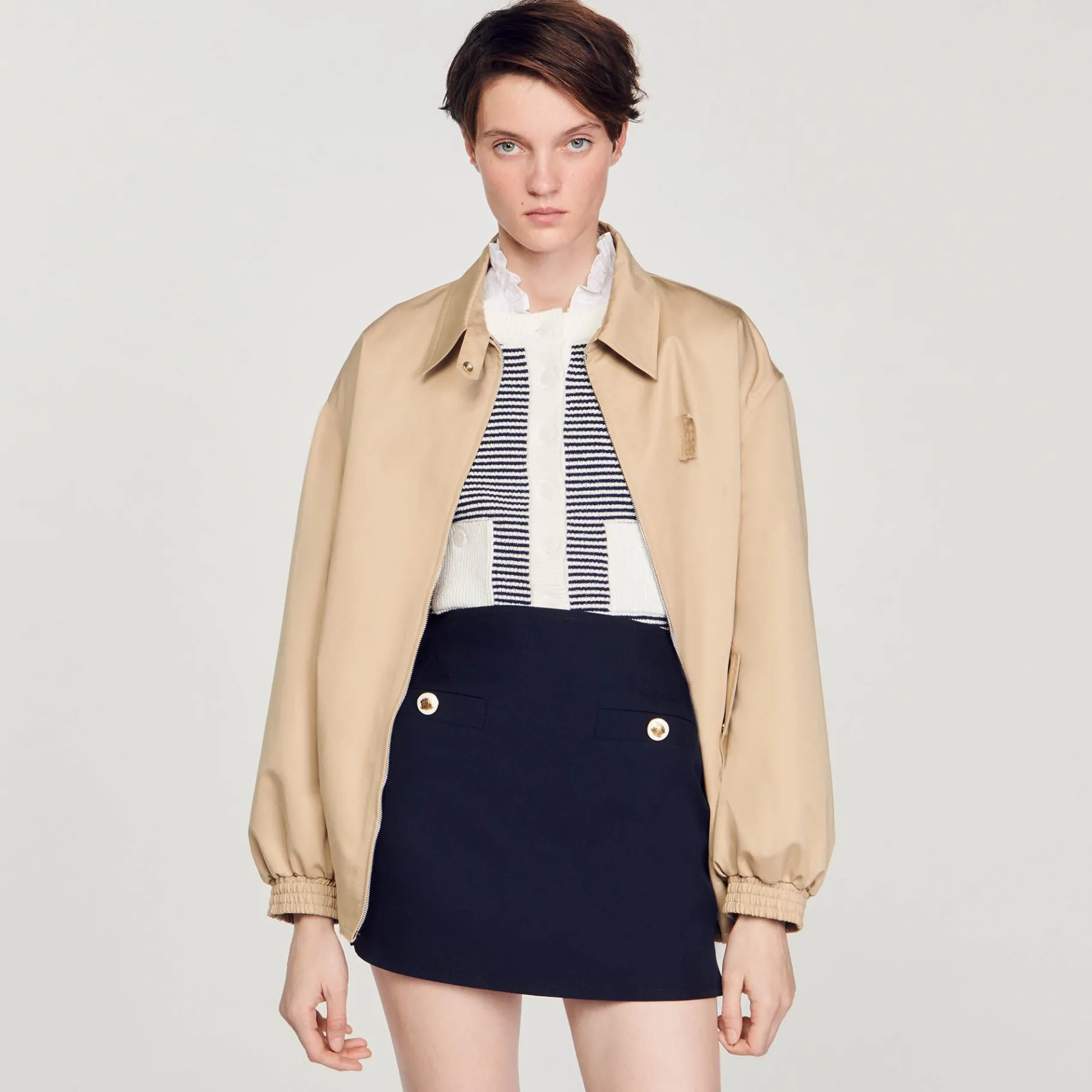 Sandro Paris Trajes<Falda Corta De Sarga De Lana