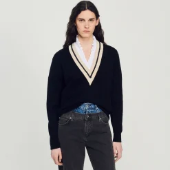 Sandro Paris Jerseys & Cárdigans<Jersey Con Cuello En V En Contraste
