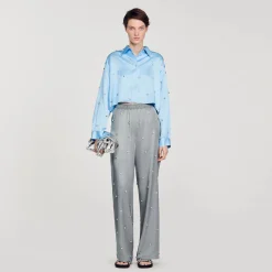 Sandro Paris Conjuntos<Pantalon De Lino Con Detalle De Strass