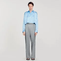 Sandro Paris Conjuntos<Pantalon De Lino Con Detalle De Strass
