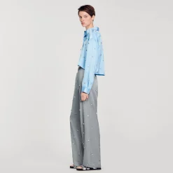 Sandro Paris Conjuntos<Pantalon De Lino Con Detalle De Strass