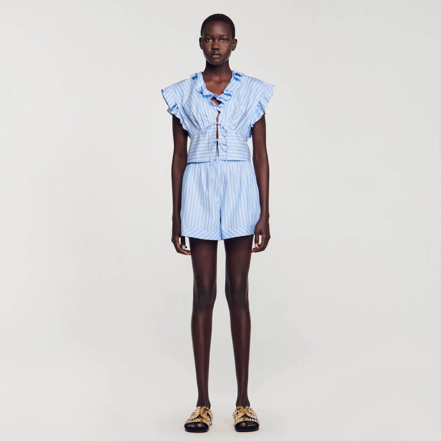 Sandro Paris Conjuntos<Top Corto A Rayas Con Volantes