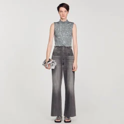 Sandro Paris Camisetas<Top Fruncido Con Lentejuelas