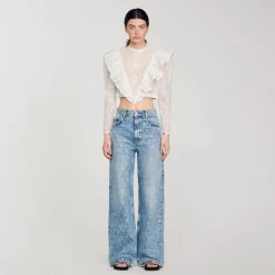 Sandro Paris Vaqueros<Vaquero Ancho Con Corazones De Strass