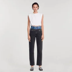 Sandro Paris Vaqueros<Vaquero Con Cintura Doble Bicolor