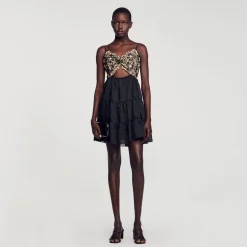 Sandro Paris Vestidos<Vestido Bicolor Bordado