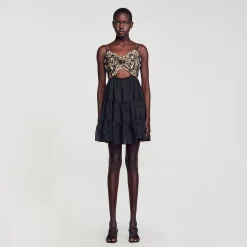 Sandro Paris Vestidos<Vestido Bicolor Bordado