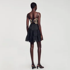 Sandro Paris Vestidos<Vestido Bicolor Bordado