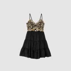 Sandro Paris Vestidos<Vestido Bicolor Bordado