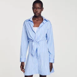 Sandro Paris Vestidos<Vestido Camisero Anudado A Rayas