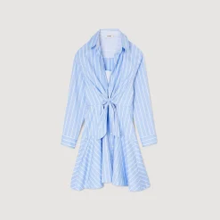 Sandro Paris Vestidos<Vestido Camisero Anudado A Rayas