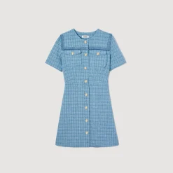 Sandro Paris Vestidos<Vestido Corto Abotonado De Tweed