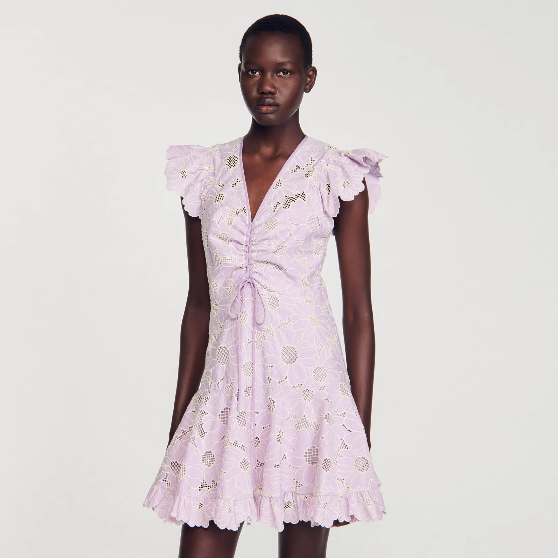 Sandro Paris Vestidos<Vestido Corto De Guipur Con Margaritas