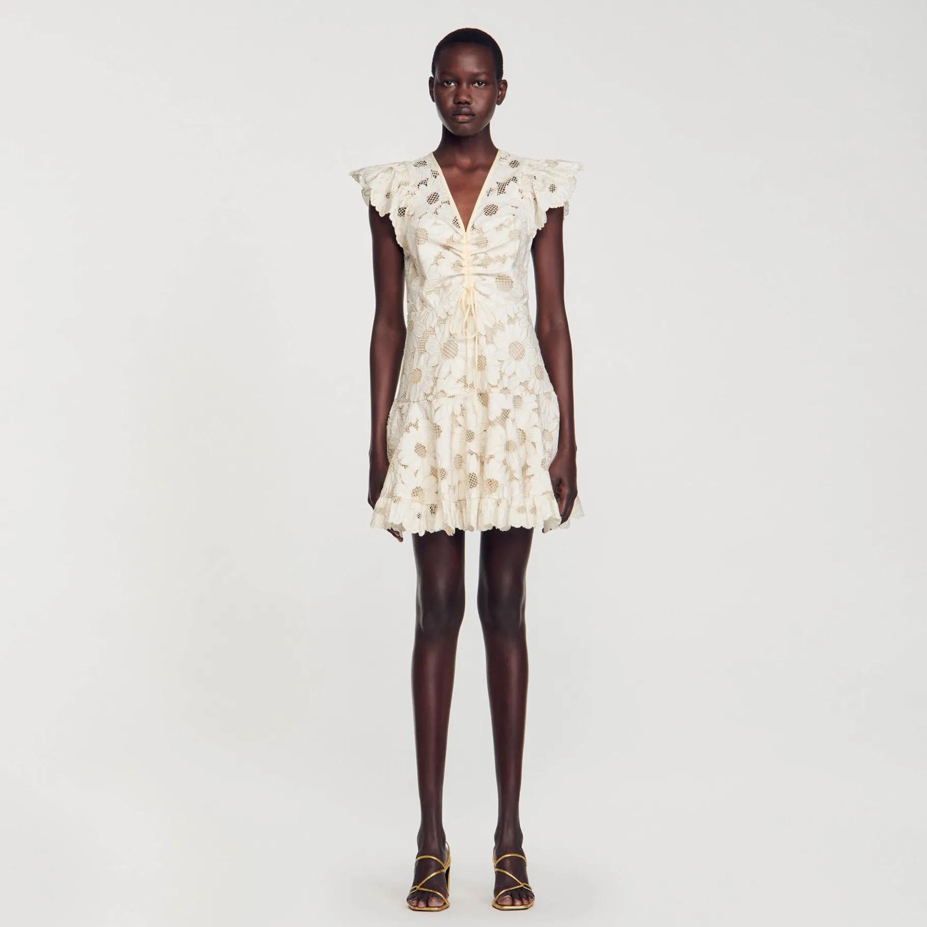 Sandro Paris Vestidos<Vestido Corto De Guipur Con Margaritas