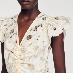 Sandro Paris Vestidos<Vestido Corto De Guipur Con Margaritas