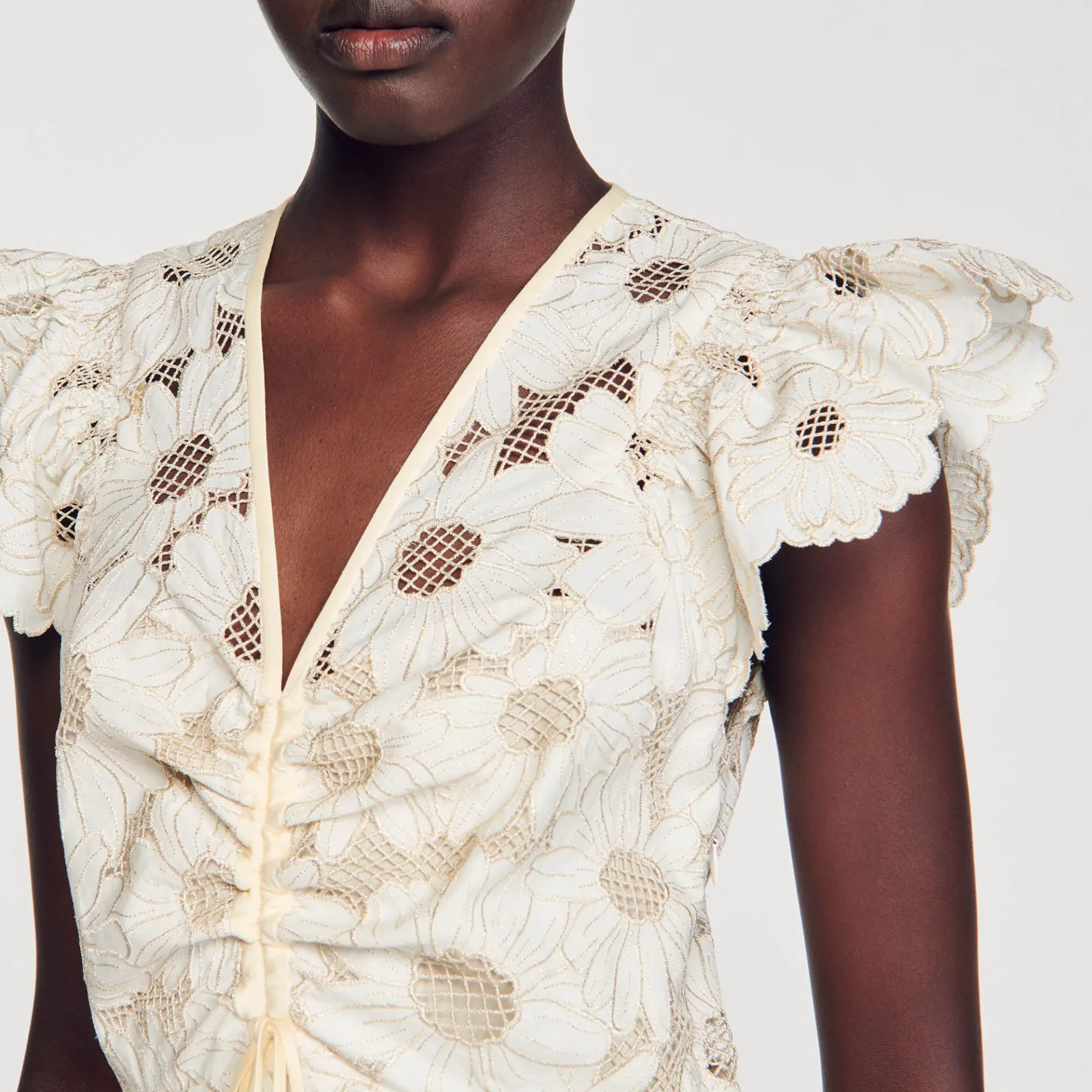 Sandro Paris Vestidos<Vestido Corto De Guipur Con Margaritas