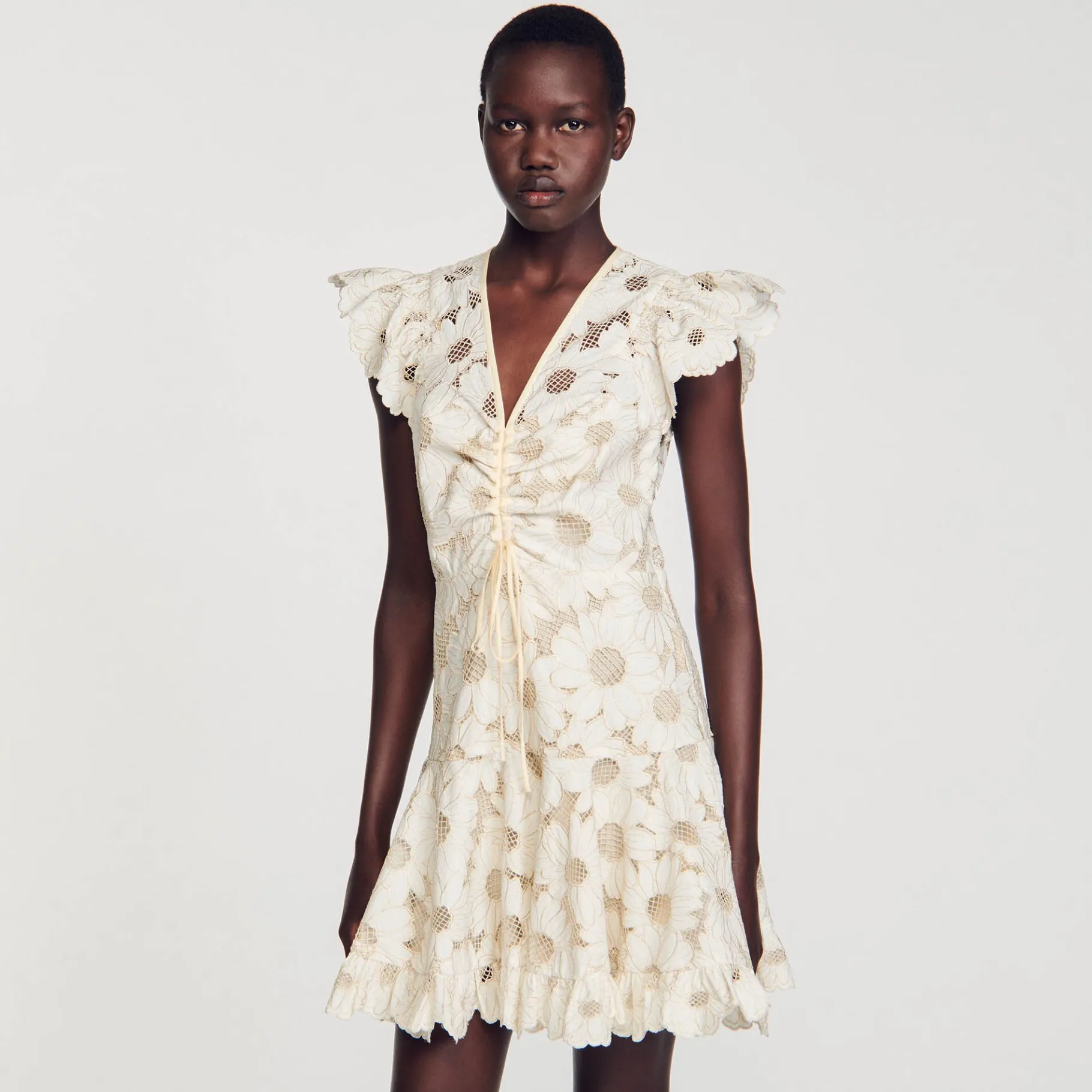 Sandro Paris Vestidos<Vestido Corto De Guipur Con Margaritas