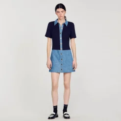 Sandro Paris Vestidos<Vestido Corto De Tejido Vaquero Y Tweed