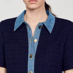 Sandro Paris Vestidos<Vestido Corto De Tejido Vaquero Y Tweed