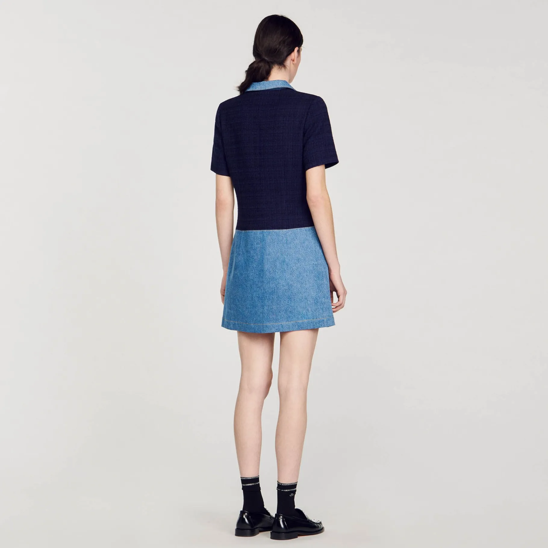 Sandro Paris Vestidos<Vestido Corto De Tejido Vaquero Y Tweed