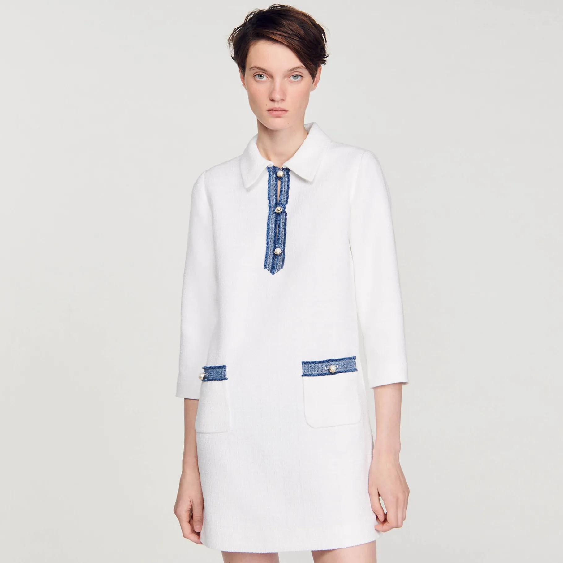 Sandro Paris Vestidos<Vestido Corto De Tweed De Manga Larga